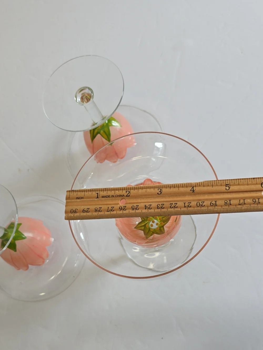 Vintage MCM Tiki Set Of 3 Handpainted Pink Tulip Margarita Stemware Glasses